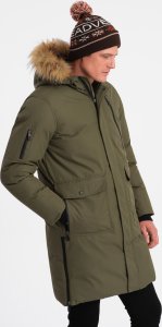 Kurtka męska Ombre Zimowa kurtka męska alaska z odpinanym futerkiem od kaptura - ciemnooliwkowa V3 OM-JALJ-0148 XXL 3