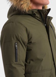 Kurtka męska Ombre Zimowa kurtka męska alaska z odpinanym futerkiem od kaptura - ciemnooliwkowa V3 OM-JALJ-0148 XXL 5