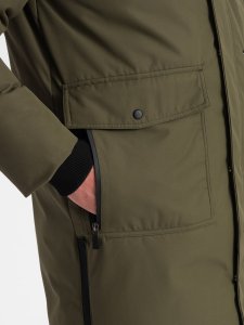 Kurtka męska Ombre Zimowa kurtka męska alaska z odpinanym futerkiem od kaptura - ciemnooliwkowa V3 OM-JALJ-0148 XXL 7