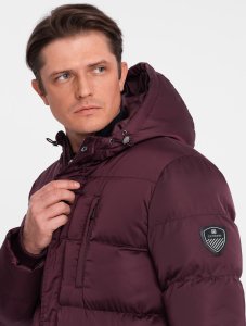 Kurtka męska Ombre Długa zimowa kurtka męska pikowana o satynowym wykończeniu - bordowa V4 OM-JALJ-0147 M 2
