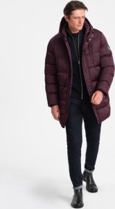 Kurtka męska Ombre Długa zimowa kurtka męska pikowana o satynowym wykończeniu - bordowa V4 OM-JALJ-0147 M 4