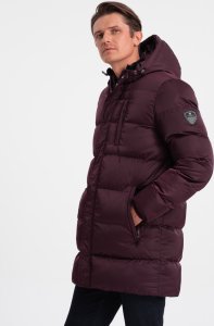 Kurtka męska Ombre Długa zimowa kurtka męska pikowana o satynowym wykończeniu - bordowa V4 OM-JALJ-0147 M 5