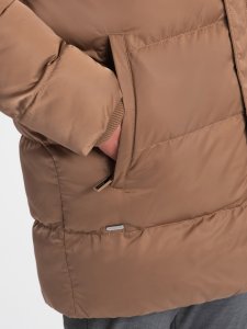 Kurtka męska Ombre Długa zimowa kurtka męska pikowana o satynowym wykończeniu - jasnobrązowa V2 OM-JALJ-0147 L 6