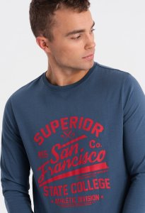Ombre Koszulka męska z długim rękawem z nadrukiem collegowym - niebieska V2 OM-LSPT-0116 M 2