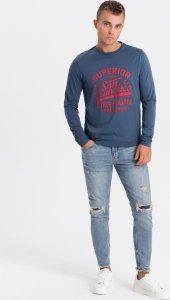 Ombre Koszulka męska z długim rękawem z nadrukiem collegowym - niebieska V2 OM-LSPT-0116 M 3