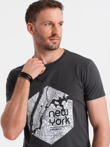 Ombre T-shirt męski bawełniany z printem motywu mapy - grafitowa V1 OM-TSPT-0169 XXL 1