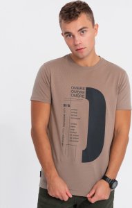 Ombre T-shirt męski bawełniany z nadrukiem - jasnobrązowy V2 OM-TSPT-0166 L 1