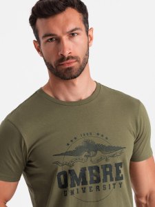 Ombre T-shirt męski bawełniany z printem militarnym - khaki V2 OM-TSPT-0164 M 1