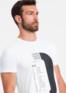 Ombre T-shirt męski bawełniany z nadrukiem - biały V1 OM-TSPT-0166 M 2