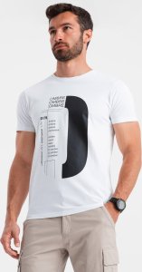 Ombre T-shirt męski bawełniany z nadrukiem - biały V1 OM-TSPT-0166 M 3