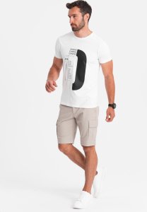 Ombre T-shirt męski bawełniany z nadrukiem - biały V1 OM-TSPT-0166 M 4