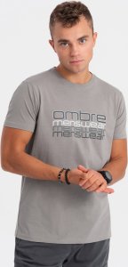 Ombre T-shirt męski bawełniany z nadrukiem - szary V2 OM-TSPT-0160 M 1