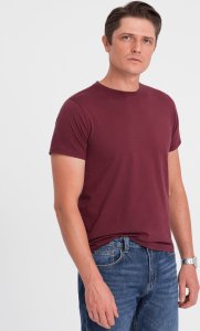 Ombre Męski klasyczny bawełniany T-shirt BASIC - bordowy V6 OM-TSBS-0146 L 1