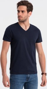 Ombre Klasyczna męska bawełniana koszulka z dekoltem w serek BASIC - granatowa V2 OM-TSBS-0145 XL 2