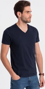 Ombre Klasyczna męska bawełniana koszulka z dekoltem w serek BASIC - granatowa V2 OM-TSBS-0145 XL 3