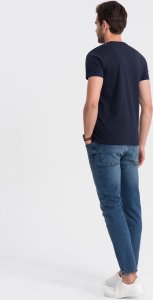 Ombre Klasyczna męska bawełniana koszulka z dekoltem w serek BASIC - granatowa V2 OM-TSBS-0145 XL 6