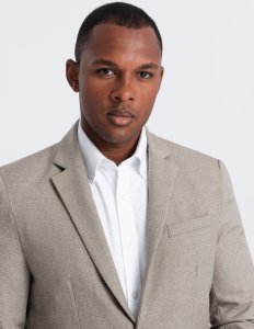 Ombre Męska elegancka marynarka z dekoracyjnymi guzikami na mankietach -  beżowa V3 OM-BLZB-0114 XXL 2