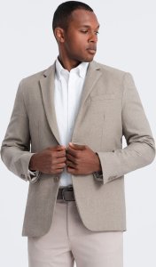 Ombre Męska elegancka marynarka z dekoracyjnymi guzikami na mankietach -  beżowa V3 OM-BLZB-0114 XXL 3