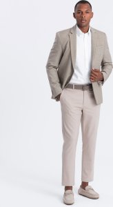 Ombre Męska elegancka marynarka z dekoracyjnymi guzikami na mankietach -  beżowa V3 OM-BLZB-0114 XXL 9