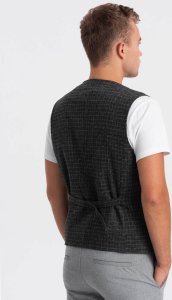 Ombre Kamizelka męska z domieszką wełny z klapami w kratkę - grafitowa V1 OM-BLZV-0110 L 11