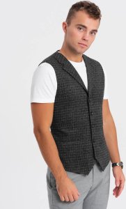 Ombre Kamizelka męska z domieszką wełny z klapami w kratkę - grafitowa V1 OM-BLZV-0110 L 4