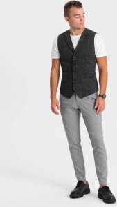 Ombre Kamizelka męska z domieszką wełny z klapami w kratkę - grafitowa V1 OM-BLZV-0110 L 5