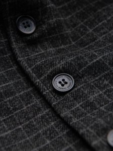 Ombre Kamizelka męska z domieszką wełny z klapami w kratkę - grafitowa V1 OM-BLZV-0110 L 6