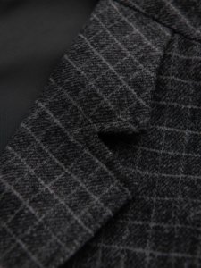 Ombre Kamizelka męska z domieszką wełny z klapami w kratkę - grafitowa V1 OM-BLZV-0110 L 9