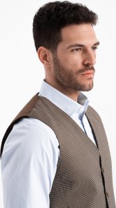 Ombre Żakardowa kamizelka męska casual bez klap - brązowa V1 OM-BLZV-0111 S 2