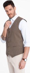 Ombre Żakardowa kamizelka męska casual bez klap - brązowa V1 OM-BLZV-0111 S 4