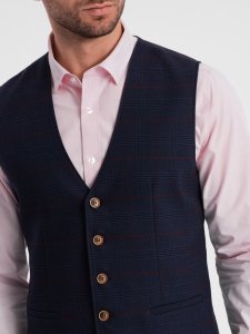 Ombre Kamizelka męska bez klap w delikatną kratę - granatowa V1 OM-BLZV-0123 XL 2