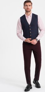 Ombre Kamizelka męska bez klap w delikatną kratę - granatowa V1 OM-BLZV-0123 XL 4