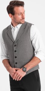 Ombre Żakardowa kamizelka męska z klapami - grafitowa V1 OM-BLZV-0122 L 3