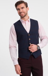 Ombre Kamizelka męska bez klap w delikatną kratę - granatowa V1 OM-BLZV-0123 XXL 3