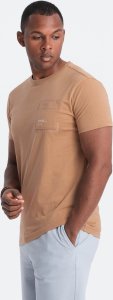 Ombre T-shirt męski bawełniany z kieszonką - jasnobrązowy V7 OM-TSPT-0154 S 1