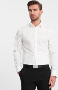 Ombre Klasyczna męska bawełniana koszula SLIM FIT w kotwice - biała V3 OM-SHCS-0156 M 1