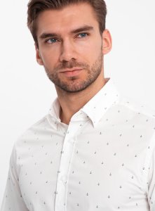 Ombre Klasyczna męska bawełniana koszula SLIM FIT w kotwice - biała V3 OM-SHCS-0156 XL 2