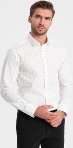 Ombre Klasyczna męska bawełniana koszula SLIM FIT w kotwice - biała V3 OM-SHCS-0156 XL 3