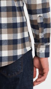 Ombre Klasyczna flanelowa męska koszula bawełniana w kratę - brązowo-granatowa V1 OM-SHCS-0157 S 5