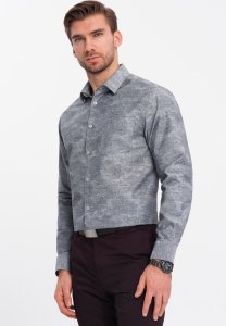Ombre Klasyczna flanelowa męska koszula bawełniana w kwiaty - szara V3 OM-SHCS-0157 XL 2