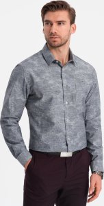 Ombre Klasyczna flanelowa męska koszula bawełniana w kwiaty - szara V3 OM-SHCS-0157 XL 3