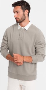 Ombre Bluza męska z białym kołnierzykiem polo - ciemnobeżowa V2 OM-SSNZ-0132 S 1