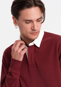 Ombre Bluza męska z białym kołnierzykiem polo - bordowa V3 OM-SSNZ-0132 M 2