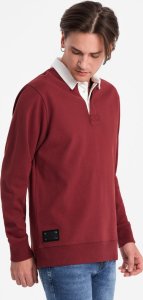Ombre Bluza męska z białym kołnierzykiem polo - bordowa V3 OM-SSNZ-0132 M 3