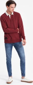 Ombre Bluza męska z białym kołnierzykiem polo - bordowa V3 OM-SSNZ-0132 M 4