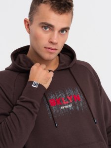 Ombre Męska bluza klasyczna kangurka z nadrukiem - ciemnobrązowa V2 OM-SSPS-0150 XL 2