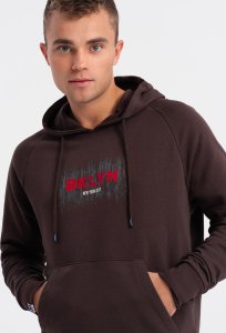 Ombre Męska bluza klasyczna kangurka z nadrukiem - ciemnobrązowa V2 OM-SSPS-0150 XL 3