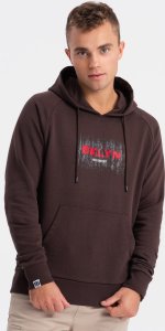 Ombre Męska bluza klasyczna kangurka z nadrukiem - ciemnobrązowa V2 OM-SSPS-0150 XL 4