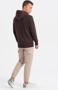 Ombre Męska bluza klasyczna kangurka z nadrukiem - ciemnobrązowa V2 OM-SSPS-0150 XL 7