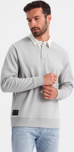 Ombre Bluza męska z białym kołnierzykiem polo - popielata V7 OM-SSNZ-0132 XL 3